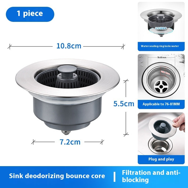 Stainless Steel Kitchen Bounce Core Sink Strainer Drain Cap