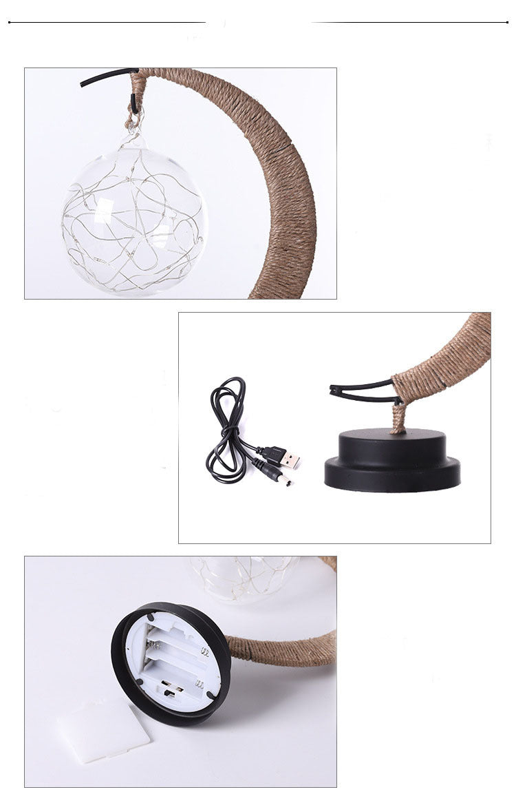 Led Moon Light Wrought Iron Ornament Light Star Shape Copper Wire Light Decorative Light USB Battery