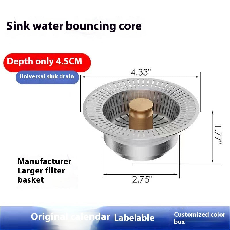 Stainless Steel Kitchen Bounce Core Sink Strainer Drain Cap