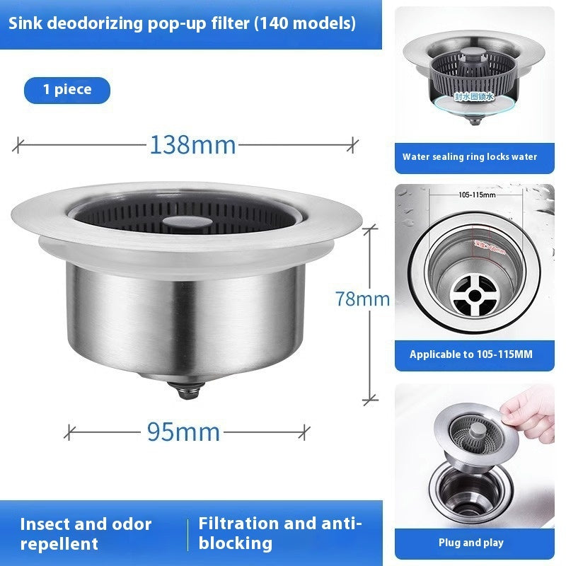 Stainless Steel Kitchen Bounce Core Sink Strainer Drain Cap