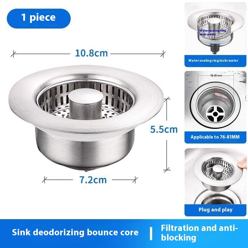 Stainless Steel Kitchen Bounce Core Sink Strainer Drain Cap