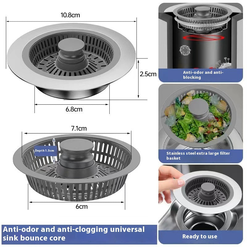 Stainless Steel Kitchen Bounce Core Sink Strainer Drain Cap